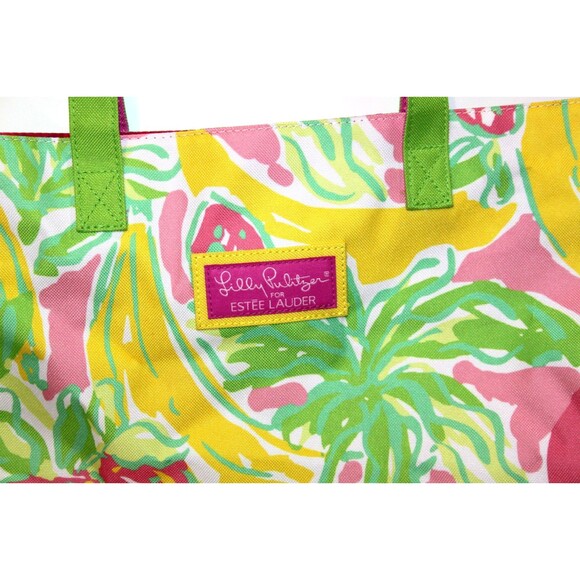 Lilly Pulitzer Estee Lauder Banana Print Carryall Tote Bag Vibrant Summer Floral - Picture 3 of 10